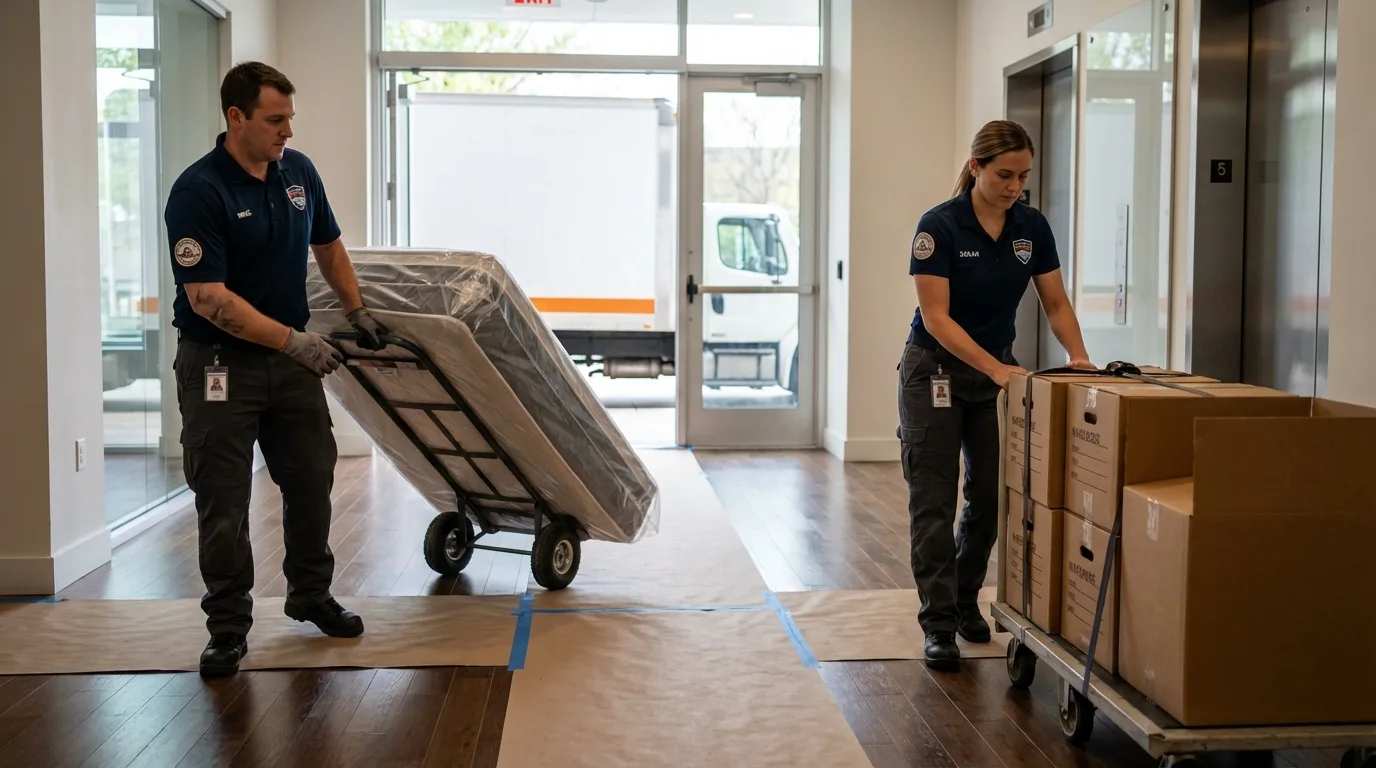 Professional apartment movers loading elevator in Chilhowie, VA